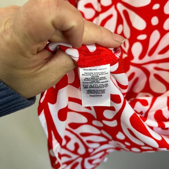 Loft Red White Abstract Floral Short Sleeve Dress Size Large Resort Casual - Picture 8 of 9